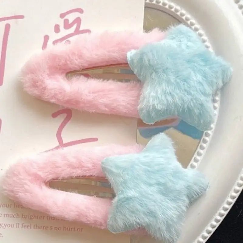 Fuzzy Star Hair Clips for Kawaii and Pastel Style Accessories - Cosparty
