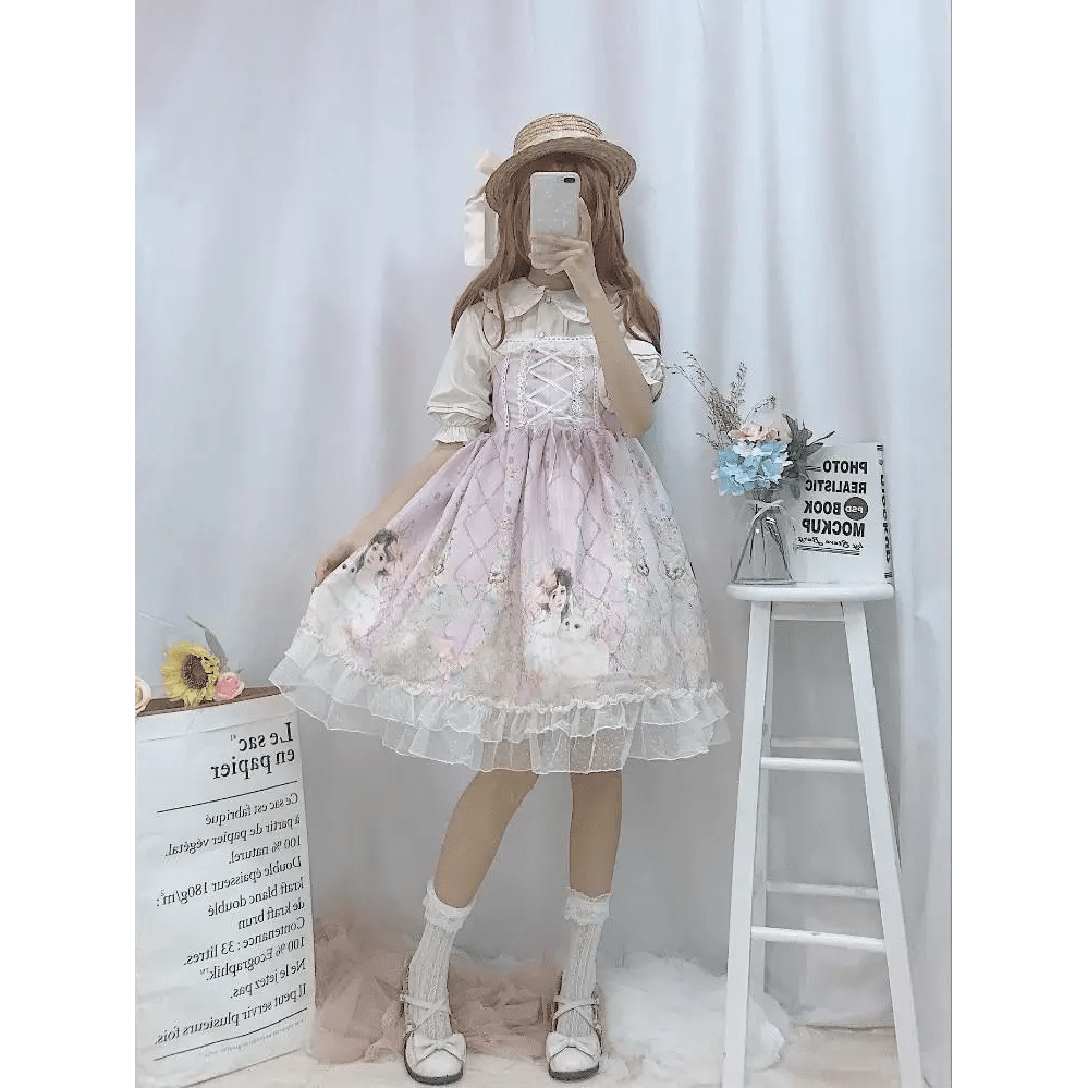 Genuine Lolita Dress in Pastel Pink with Victorian Inspired Design - Cosparty