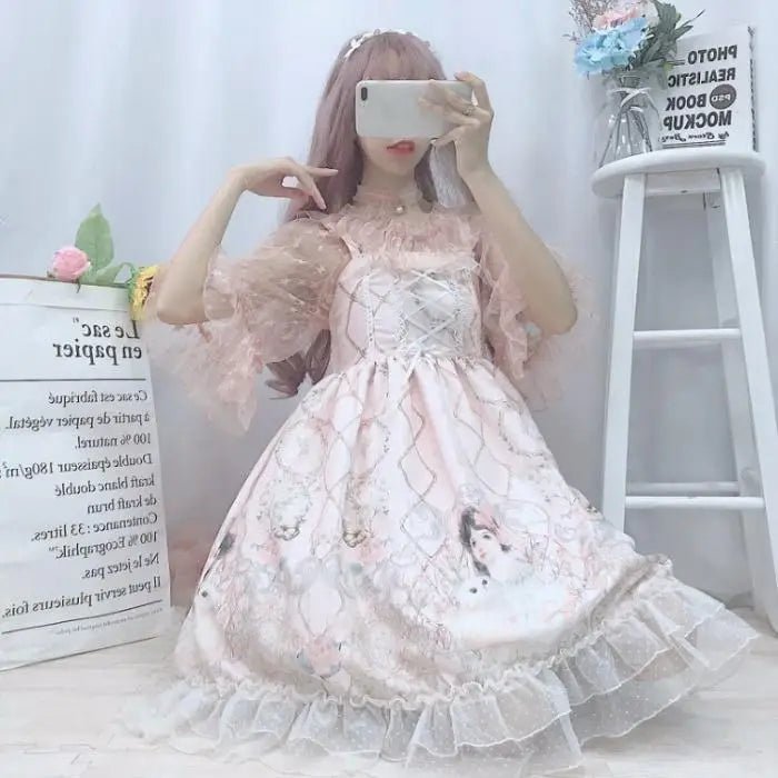Genuine Lolita Dress in Pastel Pink with Victorian Inspired Design - Cosparty