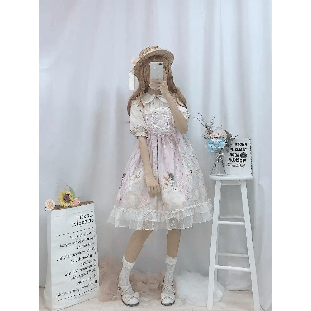 Genuine Lolita Dress in Pastel Pink with Victorian Inspired Design - Cosparty