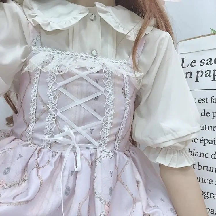 Genuine Lolita Dress in Pastel Pink with Victorian Inspired Design - Cosparty