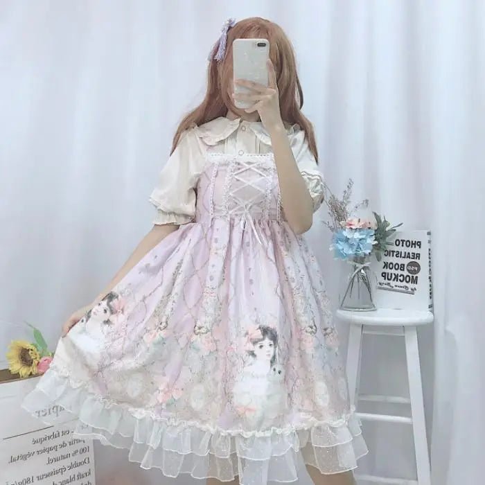 Genuine Lolita Dress in Pastel Pink with Victorian Inspired Design - Cosparty