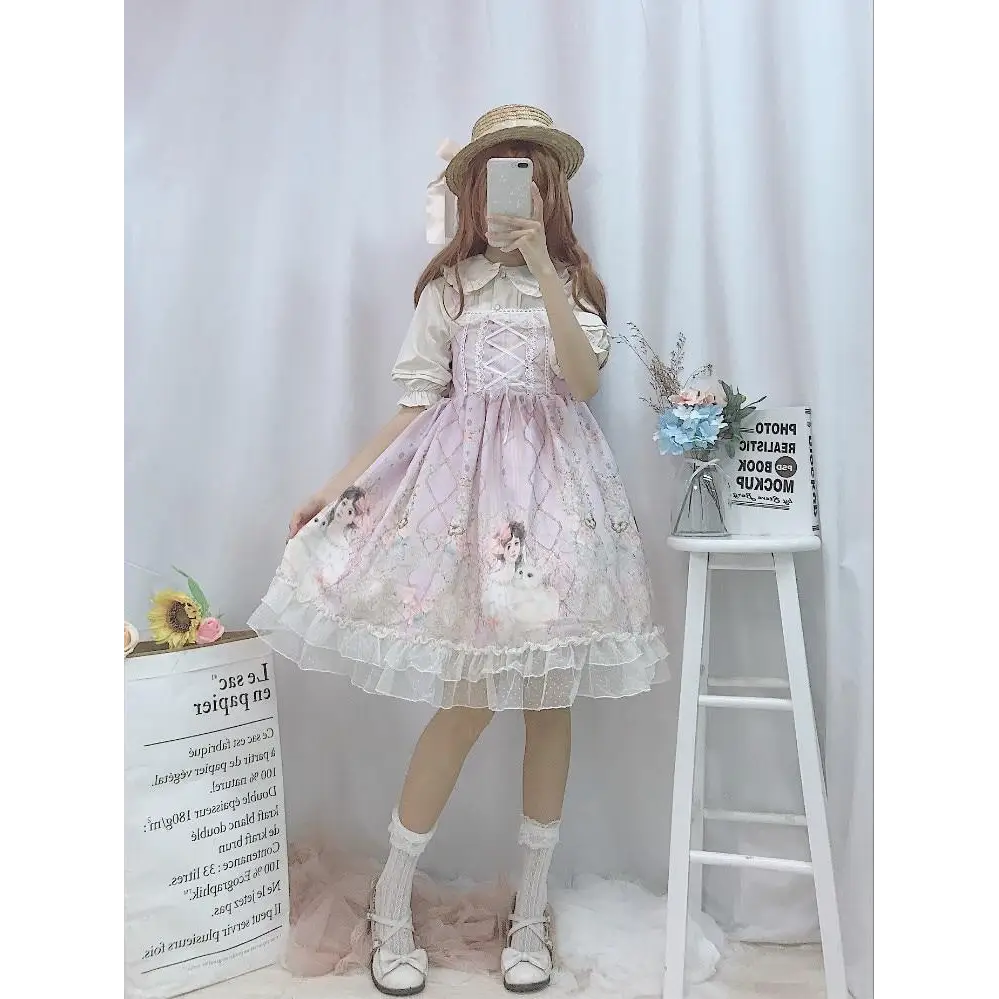 Genuine Lolita Dress in Pastel Pink with Victorian Inspired Design - dress