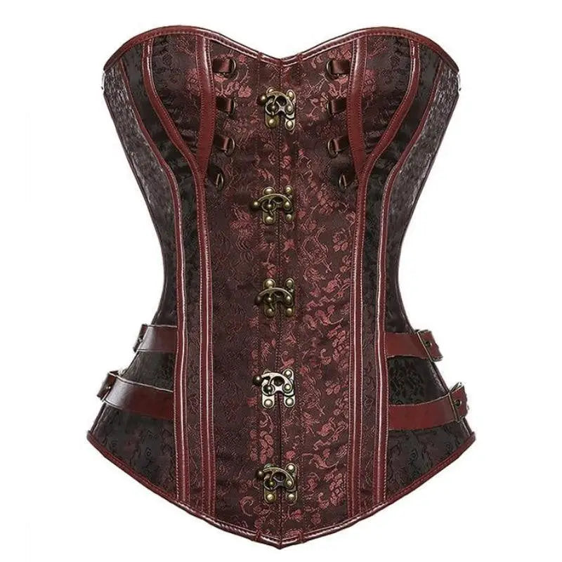 genuine steampunk dieselpunk corset victorian era vintage rustic knob zipper cog lace up silk ribbon waist trainer steel boned by Cosparty