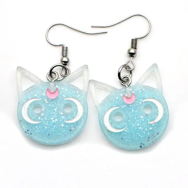 Glittery Cat Earrings with Half Moons in Resin Art - Cosparty