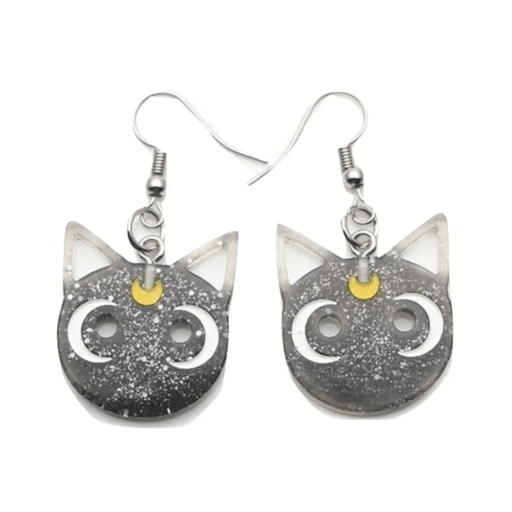 Glittery Cat Earrings with Half Moons in Resin Art - Cosparty