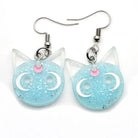 sailor moon luna cat artemis dangle drop earrings glitter resin art sparkle magical girl mahou shoujo kawaii anime