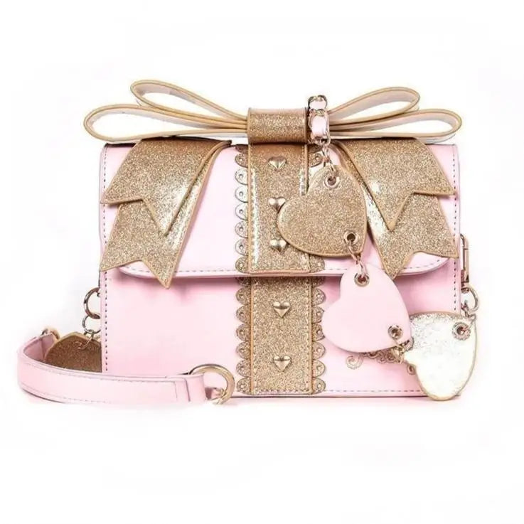 Glittery Lolita Gift Handbag Shaped Like a Present With Bow - purse