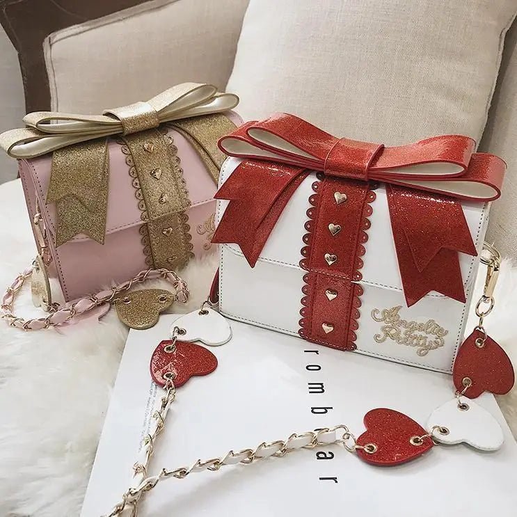 Glittery Lolita Gift Handbag Shaped Like a Present With Bow - Cosparty