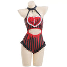 God’s Salvation Onesie with Gothic Striped Design in Black and Red - lingerie