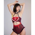 God’s Salvation Onesie with Gothic Striped Design in Black and Red - lingerie