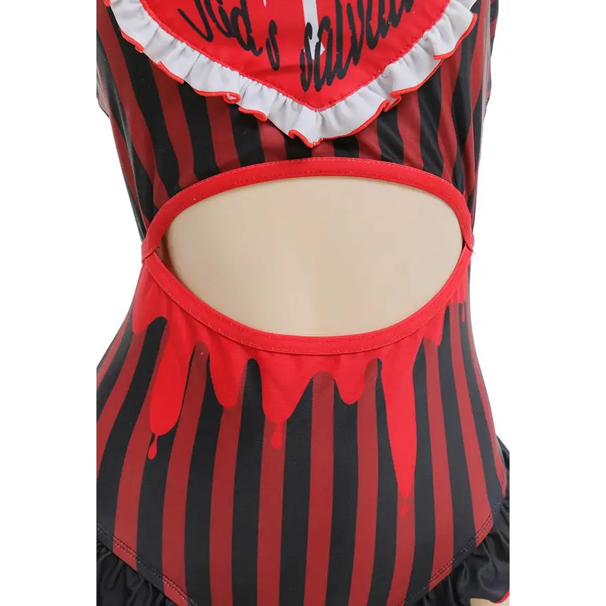 God’s Salvation Onesie with Gothic Striped Design in Black and Red - lingerie