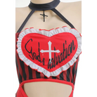 God’s Salvation Onesie with Gothic Striped Design in Black and Red - lingerie