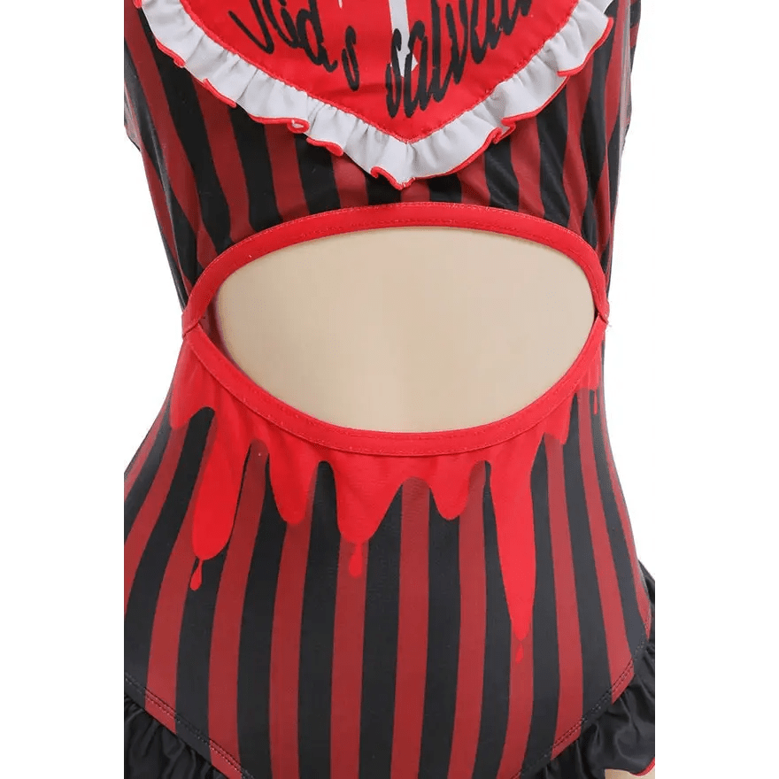 God's Salvation Onesie with Gothic Striped Design in Black and Red - Cosparty