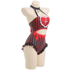 God’s Salvation Onesie with Gothic Striped Design in Black and Red - lingerie