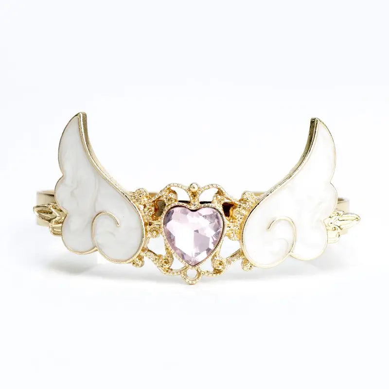 Gold Plated Angel Wing Gemstone Cuff Bracelet for Magical Girls - Jewelry