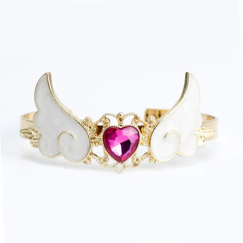 Gold Plated Angel Wing Gemstone Cuff Bracelet for Magical Girls - Dark Purple - Jewelry