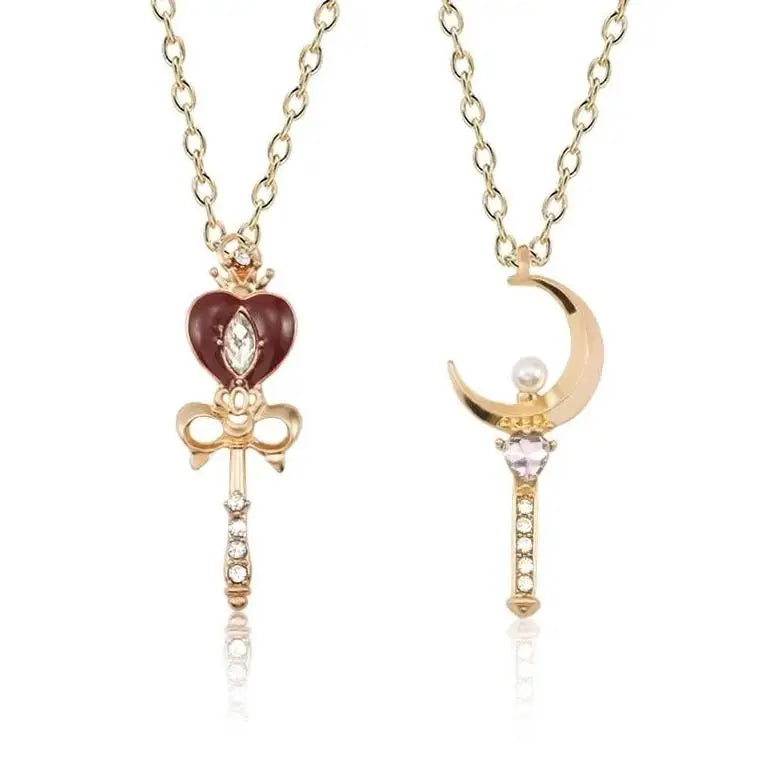 Gold Plated Magical Girl Inspired Necklace with Rhinestone Embellishments - Necklace