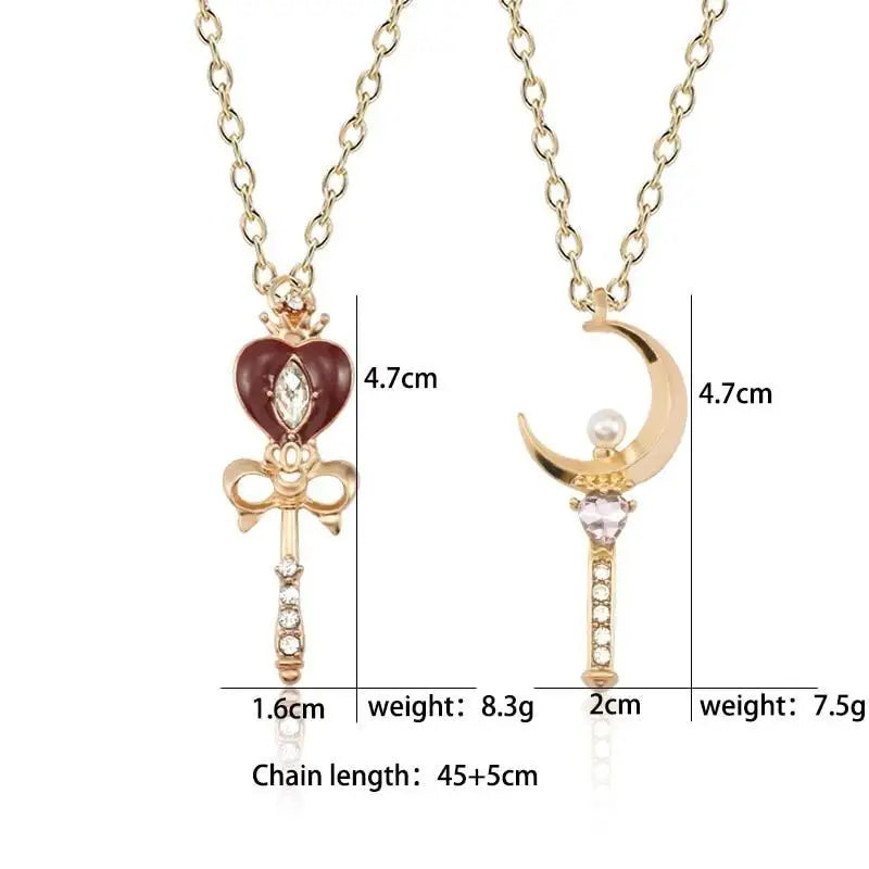 Gold Plated Magical Girl Inspired Necklace with Rhinestone Embellishments - Necklace