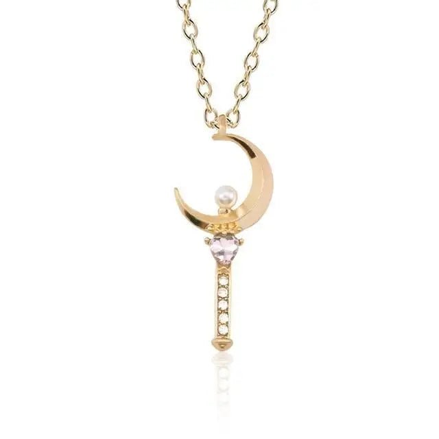 Gold Plated Magical Girl Inspired Necklace with Rhinestone Embellishments - Cosparty