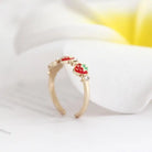 Gold Plated Strawberry and Rhinestone Adjustable Ring - ring