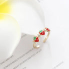 Gold Plated Strawberry and Rhinestone Adjustable Ring - ring