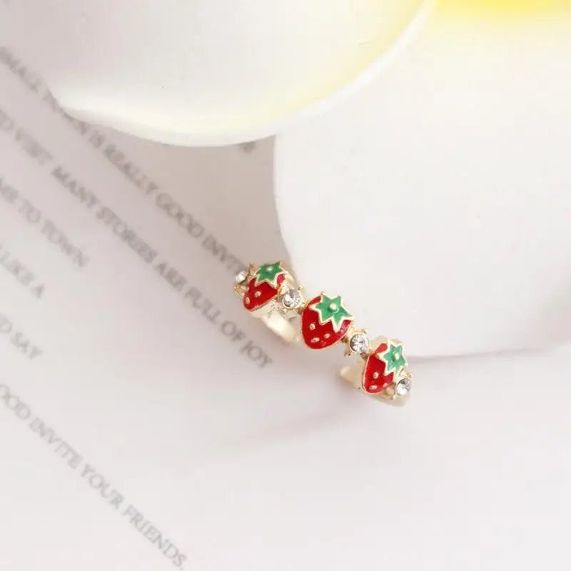 Gold Plated Strawberry and Rhinestone Adjustable Ring - Cosparty