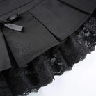 Gorgeous Black Velvety Suede Pleated Skirt with Lace Details - skirt