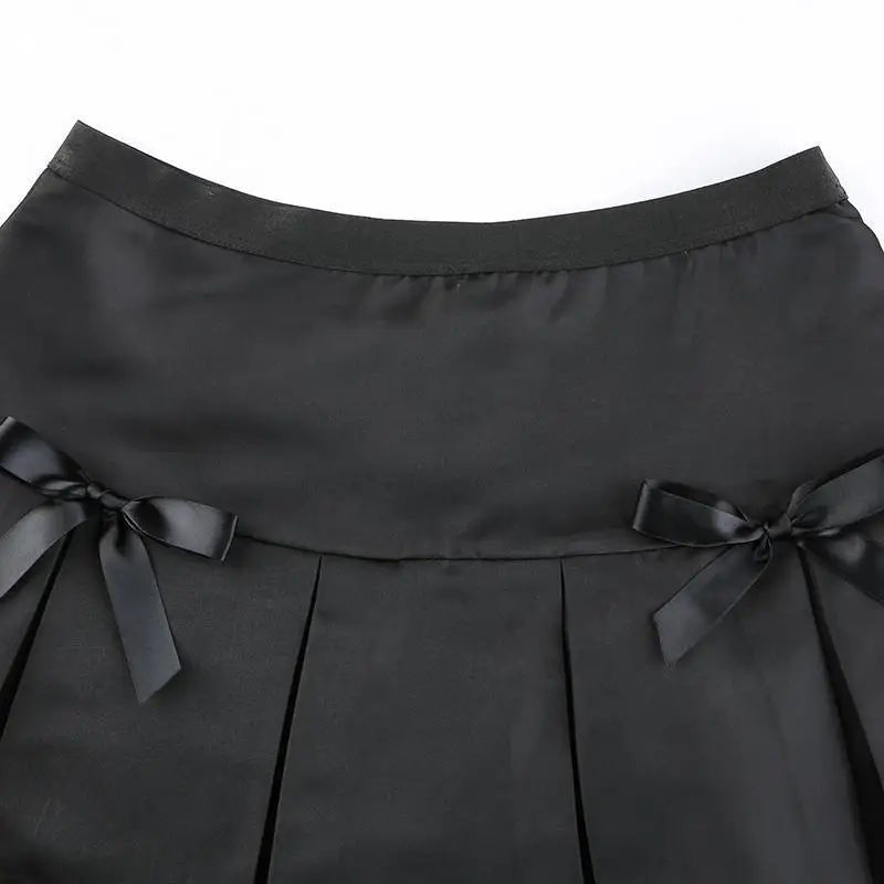 Gorgeous Black Velvety Suede Pleated Skirt with Lace Details - Cosparty