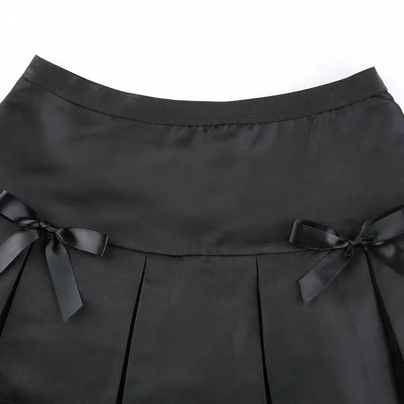 Gorgeous Black Velvety Suede Pleated Skirt with Lace Details - skirt