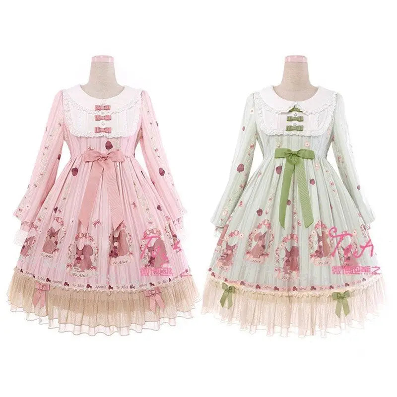 Gorgeous Lolita Dress with Squirrel Cameo in Various Colors and Sleeves - Dress