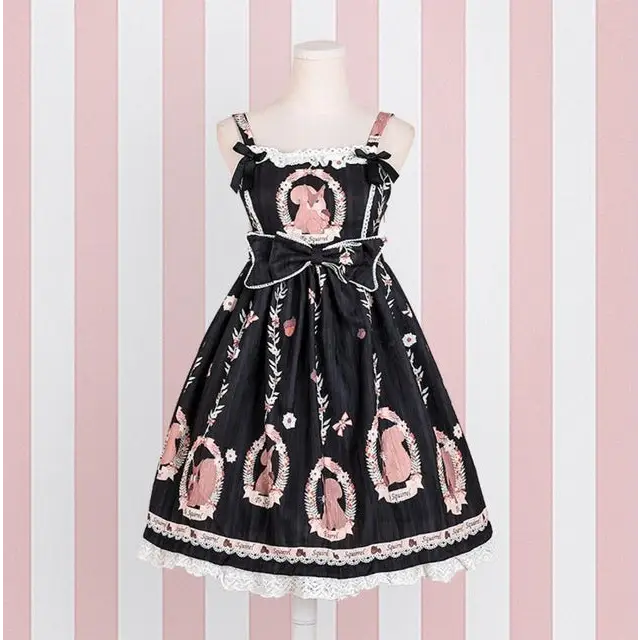 Gorgeous Lolita Dress with Squirrel Cameo in Various Colors and Sleeves - black sleeveless / S - Dress