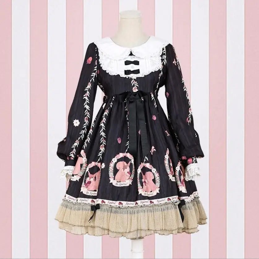 Gorgeous Lolita Dress with Squirrel Cameo in Various Colors and Sleeves - Cosparty