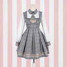 Grey Student Lolita Dress Costume Cosplay Mori Girl Kawaii Japan Fashion Tartan Plaid