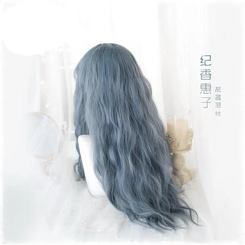 Gothic Blue Long Wavy Lolita Wig with Sweet Fringe and Ombre Color - Cosparty