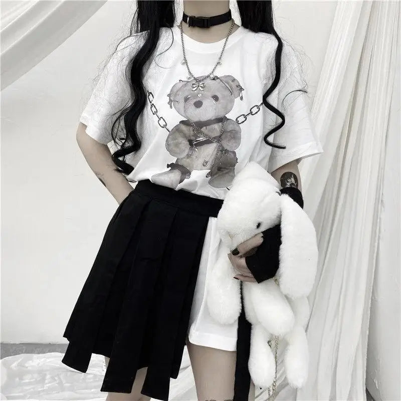 Gothic Chained Bear T-Shirt for Dark-Themed Events - shirt