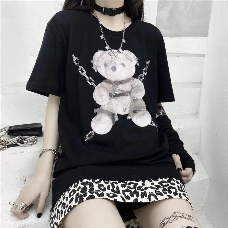 Gothic Chained Bear T-Shirt for Dark-Themed Events - shirt