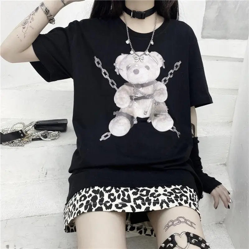 Gothic Chained Bear T-Shirt for Dark-Themed Events - shirt