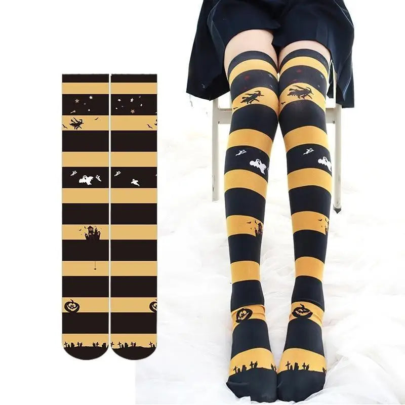 Gothic Halloween Stockings with Spooky Black and Orange Print - stockings