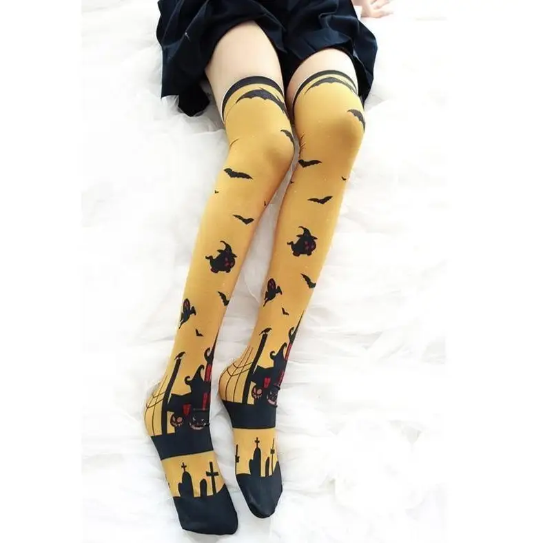 Gothic Halloween Stockings with Spooky Black and Orange Print - stockings