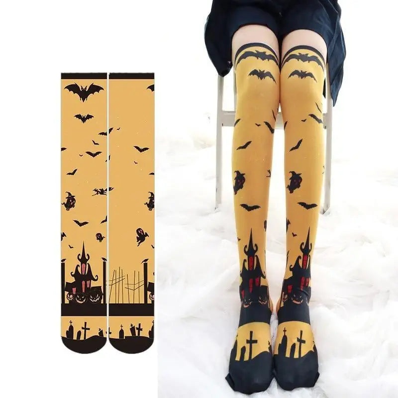 Gothic Halloween Stockings with Spooky Black and Orange Print - stockings