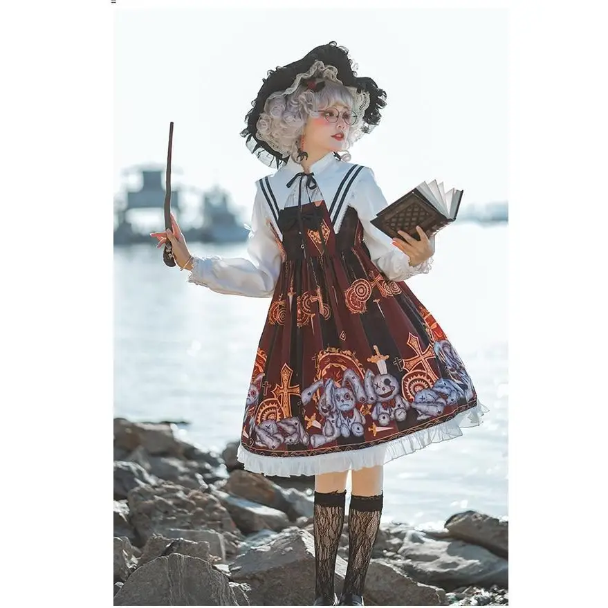 Steampunk Macabre Lolita Dress - Brown / L - brown dress, dresses, goth girl