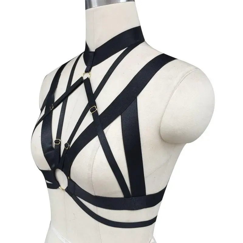 Gothic Inspired O - Ring Chest Harness with Spandex Straps - Cosparty