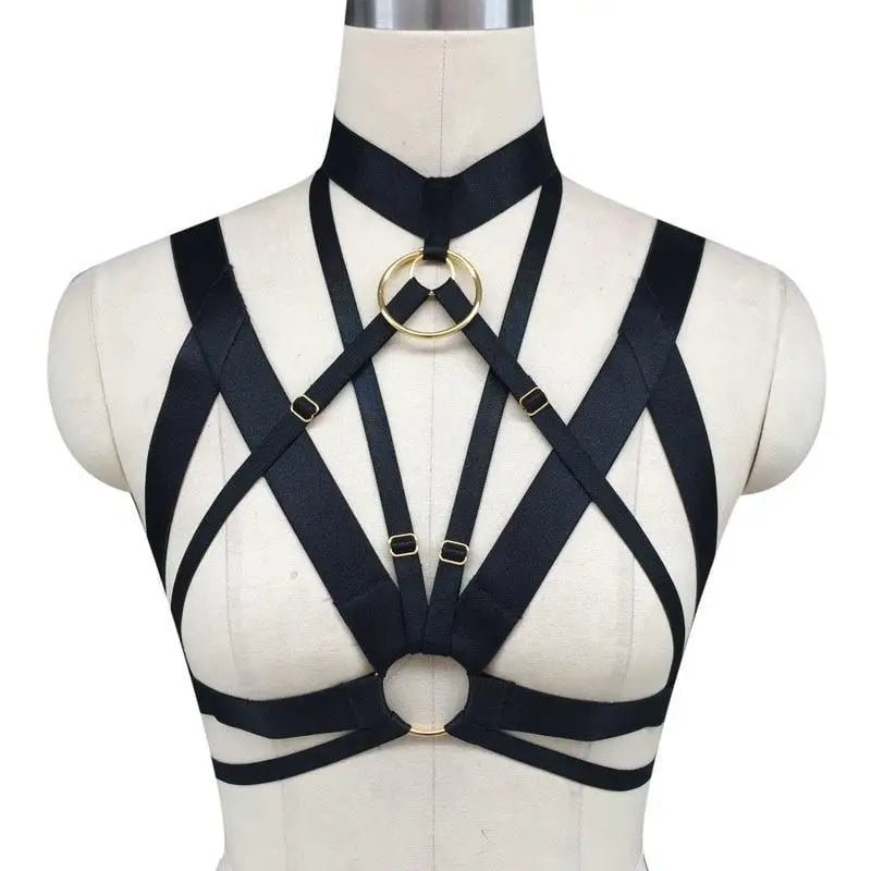 Gothic Inspired O - Ring Chest Harness with Spandex Straps - Cosparty