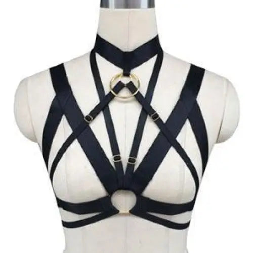 Gothic Inspired O-Ring Chest Harness with Spandex Straps - harness