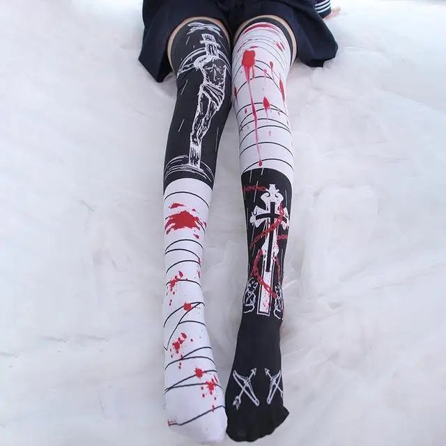 Spooky Creepy Gothic Lolita Stockings Socks Thigh Highs Kawaii