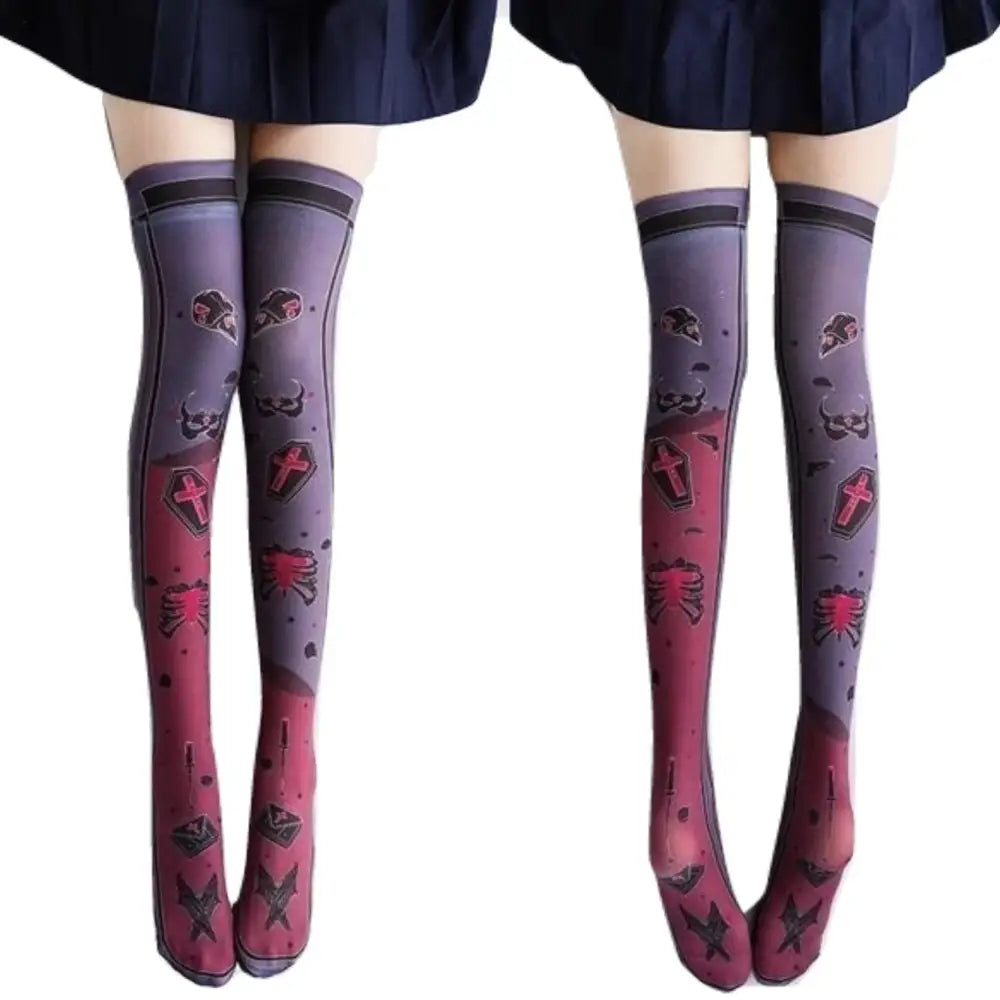 Gothic-Inspired Spooky Cute Stockings in Dark Purple and Red - stockings