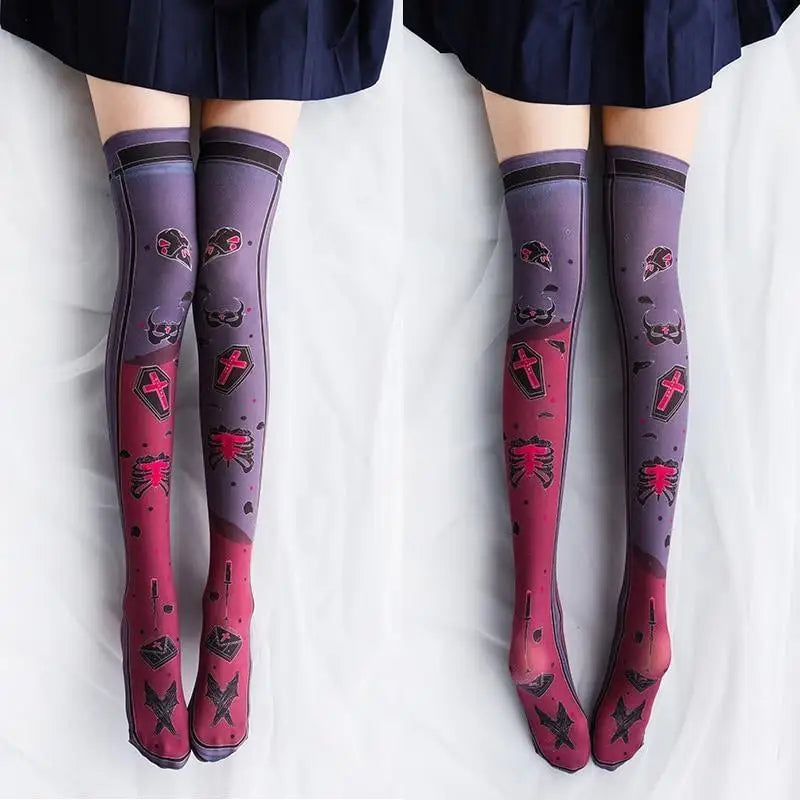 Spooky Creepy Gothic Lolita Stockings Socks Thigh Highs Kawaii