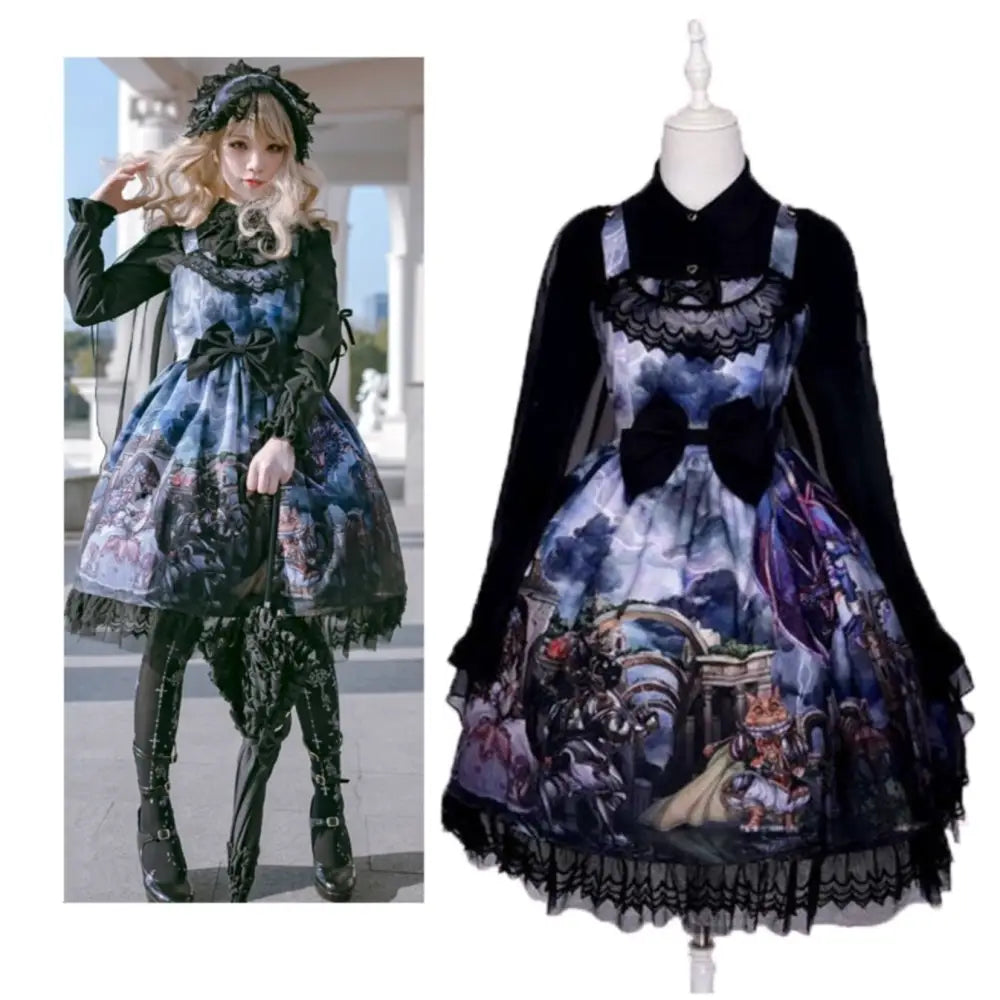 Gothic Lolita Medieval Themed Dress with Dark Victorian Influences - Dress