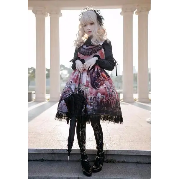 Gothic Lolita Medieval Print Dress Knights Dragons Classic